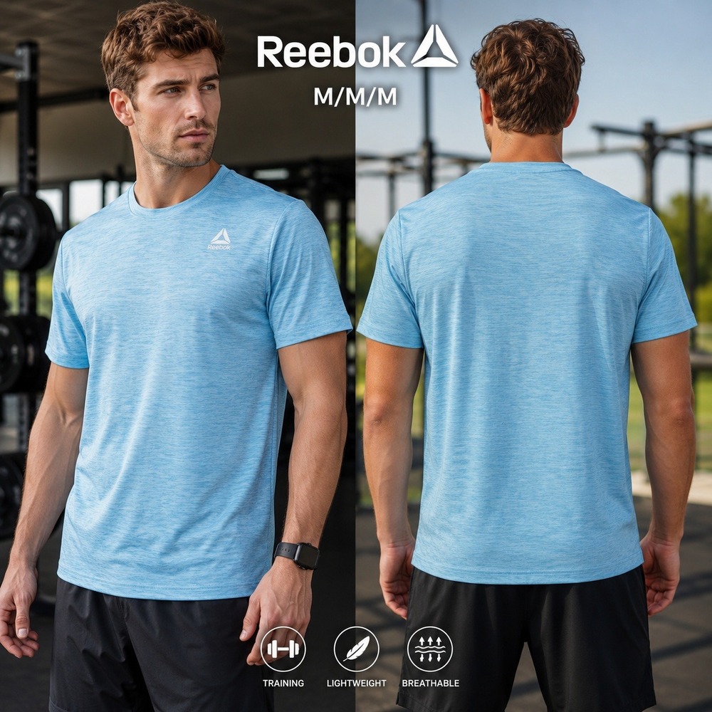 Reebok Mens Neptune Crew Training T-Shirt‎ Aquarius Heather Blue REM181TS15062 M